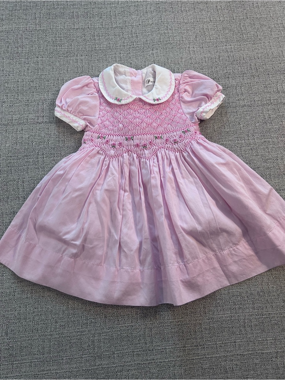 Pettigirl Smocked Pink Baby Dress with Peter Pan Collar. Size 2